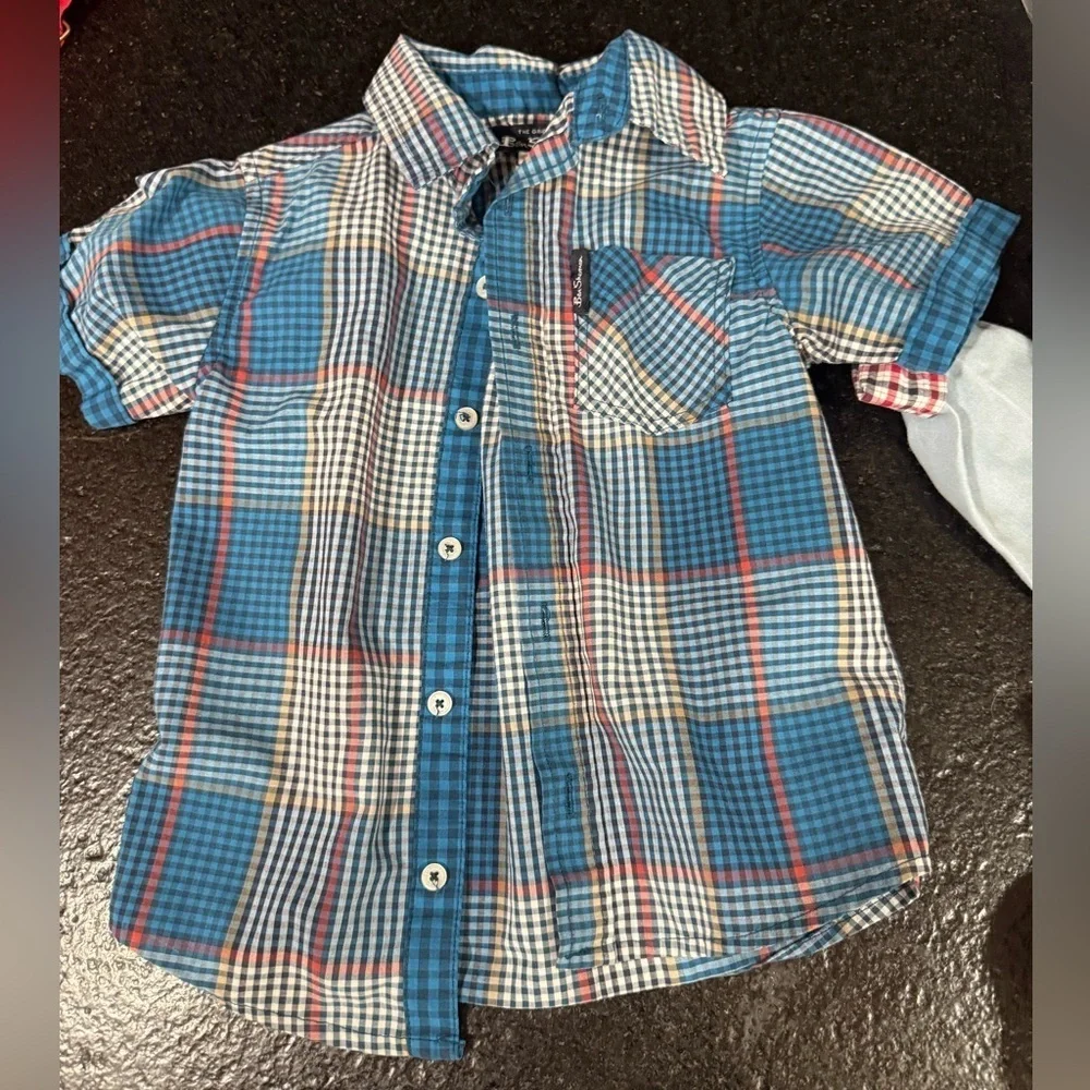 Ben Sherman Toddler Button Up Shirt Plaid Blue Turquoise Red Orange Size 3T